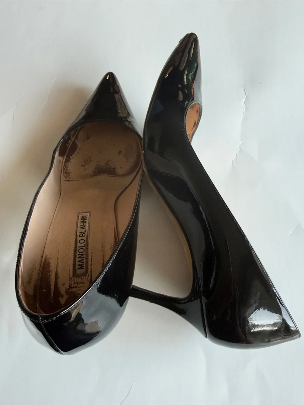 Manolo Blahnik Black Leather Pumps Heel size 39.5 US 9.5